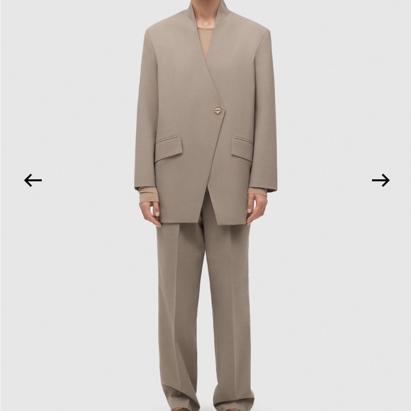 Wool Suit Collarless Jacket Tailored Trousers - Picture 1 of 16